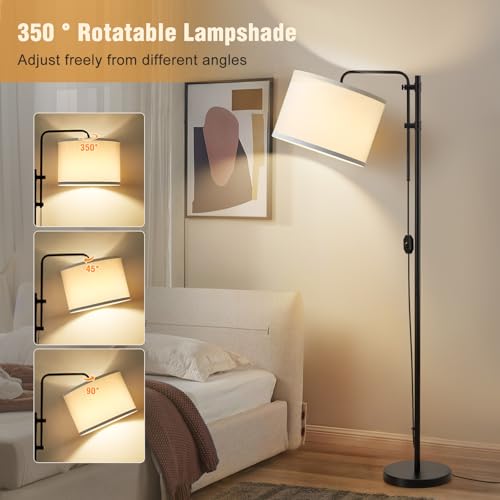 GyroVu Floor Lamp for Living Room, Adjustable Height Standing Lamps with 350° Rotate White Lampshade, 67.5-Inch Modern Tall Lamp Dimmable Floor Lamps for Corner Bedroom Home Office (Bulb Included) - color: White Fabric Shade