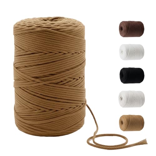 220 Yards Macrame Cord 4 Strand Twisted Recycled Cotton 4mm Latte String for Crafts Wall Hangings Plant Hangers DIY Knitting Macrame Supplies - color: Latte, size: 4mmx220Yards