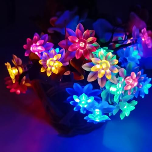 USB/Battery Operated 9.8ft Pastel Lotus Flower Lights String Easter Decor | Multicolored Fairy Flower Lights With 8 Modes & Timer For Garden Fence, Patio, Yard, Christmas Tree, Kid'S Bedroom Decor - color: Multicolor