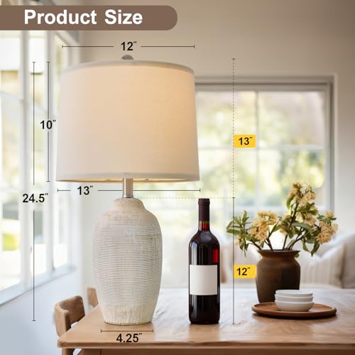 USumkky 24 inch Vintage Ceramic Table Lamp with 5FT Cord - Single Farmhouse Rustic Bedside Lamp with Natural Textured Finish, Nightstand Lamps for Living Room, Bedroom, End Table Beige - color: 24" Beige
