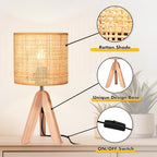 Hamilyeah Tripod Lamps for Night Stands Set of 2, Boho Bedside Lamps with Wicker Shade, Woven Table Lamps for Living Room with On/Off Switch, Wood Desk Lamps for Bedroom - color: Wood Wicker 2 PACK