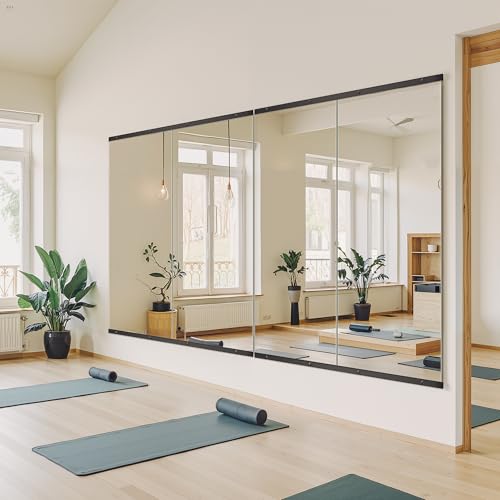 TRAHOME Home Gym Mirror for Wall,56x28x2PCS Full Length,Glass Frameless Body Large Mirror for Home Gym,Workout,Bedroom,Garage(Black) - color: Matte Black, size: 56"L x 28"W x 2PCS