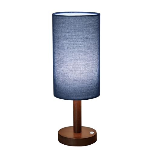 LALISU Small Table Lamp Nightstand Lamp Linen Lampshade Bedroom Wood Base Small Bedside Lamp for Night Stands, Desk Lamps for Reading Living Room, Office (LED Bulb Included) (Blue) - color: Blue