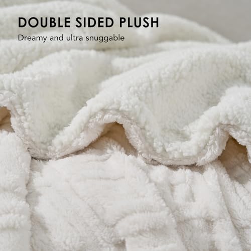 EverGrace Jacquard Boho Sherpa Fleece Throw Blanket for Couch, Super Soft Cozy Fuzzy Plush Blankets for Winter, Reversible Thick Warm Blanket for Bed, Sofa, Living Room, Off White, 90" x 90" - color: Off White, size: 90x90 Inches