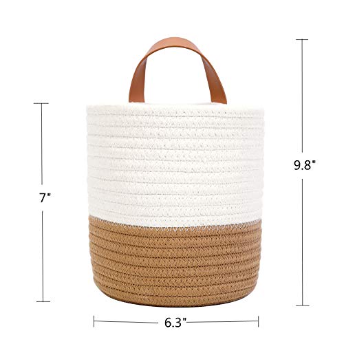 Hanging Basket - Wall Hanging Baskets for Organizing - Hanging Storage Woven Wall Basket - Small Wicker Wall Baskets for Wall Decor - Hanging Planter Baskets 6.3" x 7" (White and Brown) - color: White and Brown