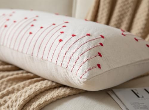 Caflife Christmas Lumbar Pillow Cover 14x36 Long Pack of 1 Decorative Pillows Bed, Beige with Red Body Throw Pillow Covers, for Modern Farmhouse Sofa Bedroom Living Room Home Decor Couch Pillowcase - color: Red Beige, size: 36" x 14" (Pack of 1)