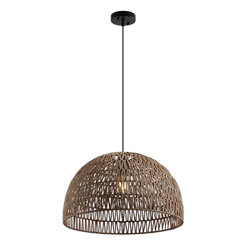 JONATHAN Y 20" Brown Modern Bohemian Woven Rope LED Pendant Light Fixture, Adjustable Dome Ceiling Lamp for Kitchen Island, Rope Shade, Coastal Farmhouse Decor (JYL6504F) - color: Brown, size: 20"