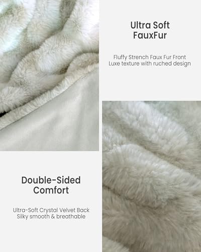 Faux Rabbit Fur Throw Blanket, Ultra Soft Plush Cozy Blanket for Couch Bed, Thick Fluffy Ruched Tie-Dye Decorative Blanket, Giftable,60"x80",Tie-Dye Cream Beige - color: Tie-dye Cream Beige, size: Twin(60"x80")