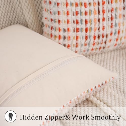 LUOYEHK Boho Throw Pillow Covers 22x22 Inch Set of 2 Chenille Tufted Pillowcase Farmhouse Neutral Cushion Covers for Couch Sofa Bed Living Room, Orange Red - color: Orange Red, size: 22" x 22" (Pack of 2)