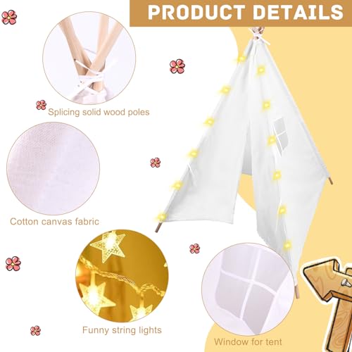 MBJZSL 6 Packs Teepee Tent for Kids with 10ft String Lights, Indoor Play Teepee Tent for Girls & Boys, Foldable Tents for Birthday Party Boho Sleepovers Party Pajama Party (White)