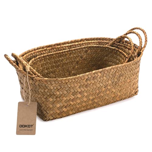 DOKOT Woven Rattan Baskets - Set of 3, Perfect for Kitchen Storage and Organizing Fruits