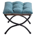 15" Foldable Foot Stool Ottoman with Metal Frame - Washable Blue Upholstered Indoor/Outdoor Footrest for Living Room, Bedroom, Patio - Space-Saving Compact Design - color: Blue