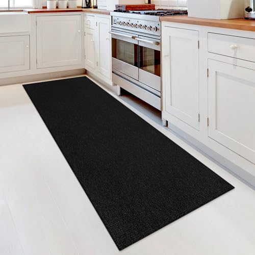 Boho Woven Runner Rug 2x6 Ft Washable Runners for Hallways Cotton Non Slip Rubber Backed Kitchen Runner Braided Indoor Floor Carpet Area Rug for Entryway Hallway Kitchen Bedroom(Black) - color: Black/Dark Grey, size: 2x6