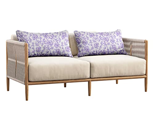 Indoor/Outdoor Polyester Fabric Lumbar Pillow Cover, All-Weather Waterproof Rectangular Cushion Case for Patio Furniture, 12 x 18 Set of 2 - Florals-32 - color: Dusty Purple2, size: 18" x 12" (Pack of 2)