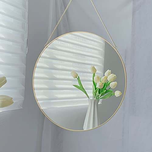 LONGWIN Hanging Wall Circle Mirror Decor Gold Geometric Mirror with Chain for Bathroom Bedroom Living Room 11.8" - size: 11.8"L x 11.8"W