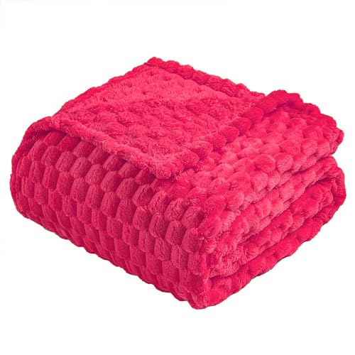 Vessia Flannel Fleece Throw Blanket(50x70 inch), 3D Jacquard Hot Pink Fuzzy and Warm Blanket for Couch,Sofa,Bed,Chair, 300GSM Super Soft Touch Cozy Lightweight Throw for All-Season Home Decor - color: Hot Pink-3d, size: 50x70 inch