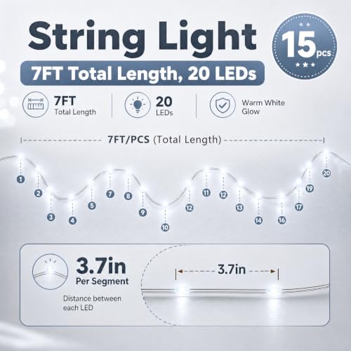 DomeStar 15Pack Fairy Lights Battery Operated, 7Ft 20 LED Waterproof String Lights Wire Firefly Starry Moon Light for DIY Mason Jars Party Centerpiece Table Valentine's Day Decorations Tree Ornament - color: Cool White, size: fifteen