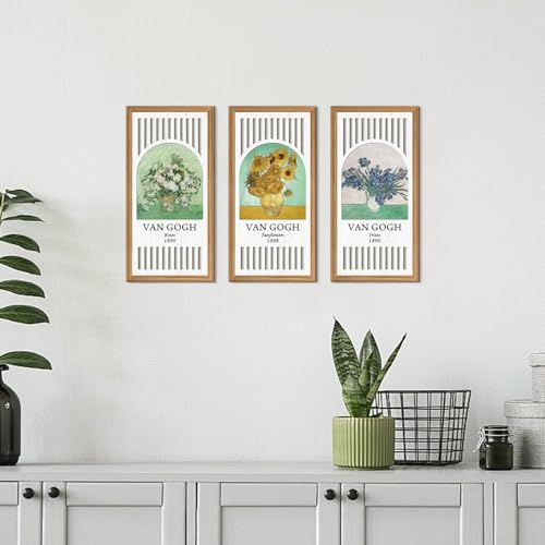 TOARTi 3 Pcs Wooden Van Gogh Wall Art Vintage Flowers Hanging Sign Roses Sunflower Irises by Van Gogh Floral Painting Wall Decor Abstract Floral Artwork Vase Flower Wall Art Decoration for Living Room - color: Van Gogh Flowers Wooden Wall Art, size: 8"L x