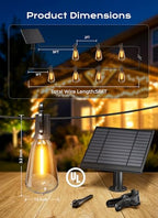 Brightown 58FT Solar String Lights Outdoor Waterproof, Patio Lights with Remote and 25+1 LED Shatterproof Bulbs, Dimmable & Timable, 3 Light Modes, Solar Lights Outdoor for Yard Camping Party Outside - size: 58FT(25 Sockets)