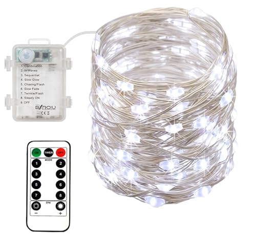 4 x Fairy Lights Battery Operated, Silver Wire Chains 8 Mode 5M 50 LEDs Timer String Lights with Remote Control for Bedroom Christmas Party Wedding Decoration - color: 4Pack(3AAA,not included)Cool White
