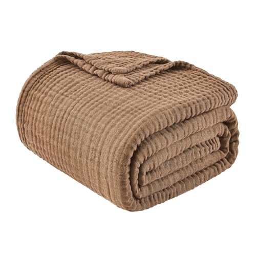 EMME Cotton Muslin Throw Blanket Couch Breathable Gauze Blanket Soft Lightweight Blankets Adults (Brown, 50"x60") - color: 12 - Brown, size: Throw (50" x 60")