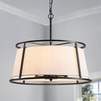 Shrine Lighting Drum Chandeliers, Modern Style, Perfect Pendant Light Fixture for Dining Room, Living Room, D20'' x H9'', Adjustable Chains 59'', E12*4 Sockets, White Lampshade & Black Finish Frame - color: Black D19.7''