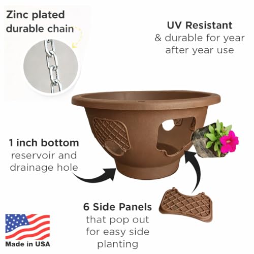 Ultimate Hanging Baskets - Strawberry, Tomato, Flower, and Herb Outdoor Planters - Use Garden Pots for Growing Plants Outside On A Deck, Fence, or Balcony (Mocha 2pk) - color: Mocha