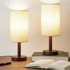 LALISU Small Table Lamp Nightstand Lamp Linen Lampshade Bedroom Wood Base Small Bedside Lamp for Night Stands, Desk Lamps for Reading Living Room, Office (LED Bulb Included) (Black-Walnut Wood（2）) - color: Black-Walnut Wood（2）