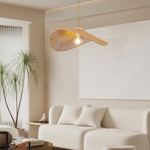 Boho Rattan Pendant Light Fixture Modern Style Hanging Light Bohia Natural Bamboo Handmade1-Light Hanging Lamp for Farmhouse Bedroom Living Room Dining Room - size: 19.7"-1pcs