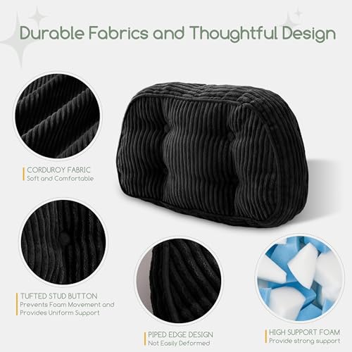 HIGOGOGO Lumbar Support Pillow for Recliner Chair/Accent Chair/Couch/Office Chair, Tufted Corduroy Back Support Cushion for Elderly, Recliner Cushions for Back Rest, Pain Relief, Reading, Black - color: Black