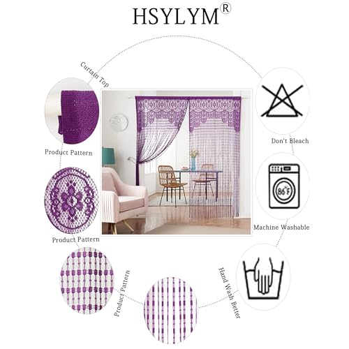 HSYLYM String Door Privacy Lace Curtain Macrame Boho Doorway Window Curtains for Wall Divider Windows Door Covers Decorative Room Separation (35×79in/90×200cm,Purple) - color: Purple, size: 35"W x 79"L (Pack of 1)