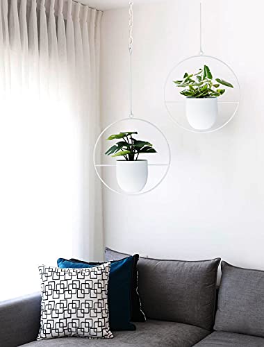 2 Pack Hanging Planters for Indoor Outdoor Plants Modern Metal Plant Hangers, Wall and Ceiling Hanging Plants Baskets Mid Century Minimalist Flower Pots Home Decor (White) - color: White, size: 2PCS
