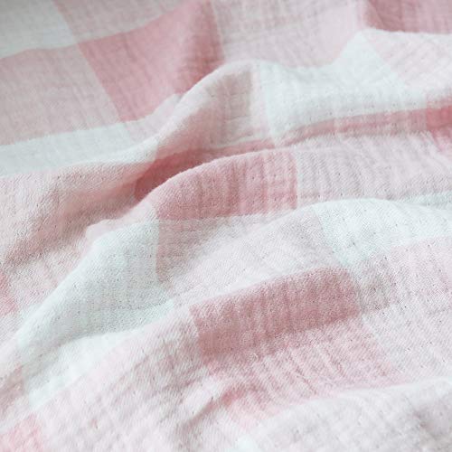 Cotton Muslin Throw Blanket with Buffalo Check Pattern, Vintage Indoor and Outdoor Use, Reversible and Breathable Fabric for Yard Picnics, 47" x 60" Bedding or Chair Cover, Pink - color: Root={'value': "['Pink']"}, size: \'Travel (47" x 60")\'