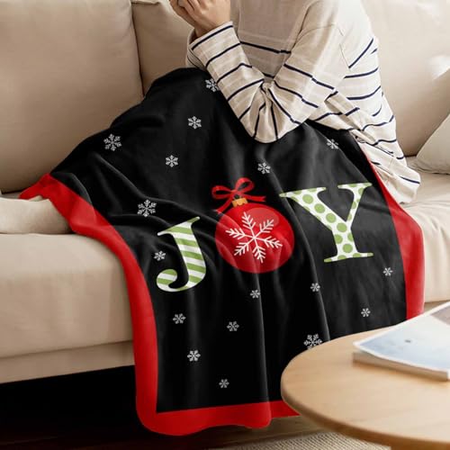 Christmas Throw Blankets, Joy Christmas Balls Soft Fleece Blanket Decorative for Home Sofa Couch Chair Living Bedroom Dorm,40x50 Inches, Snowflake Red Black Stripe - color: Christmas-joy, size: 40x50 Inch