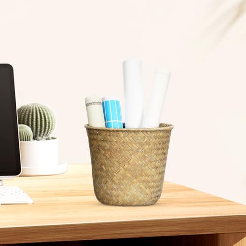 Seagrass Woven Basket 7.48X7.48X6.29In Multi-Functional Storage Organizer for Bedroom Bathroom Desktop Decorative Wastebasket and Plant Pot