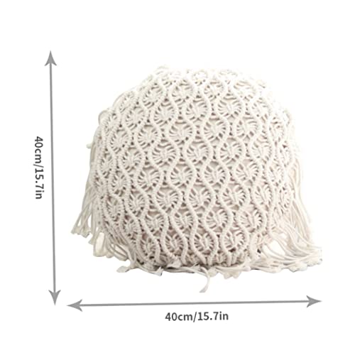 Hand Woven Pillowcase Round Shape Pillow Cover with Tassel Macrame for Bed Couch Car Home Decor Cream