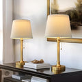 Oneach Modern Gold Brass Table Lamp Set of 2 for Bedroom Living Room 19.5'' Traditional Bedside Desk Nightstand Buffet Candlestick Samll Lamps with White Drum Shade - color: Gold