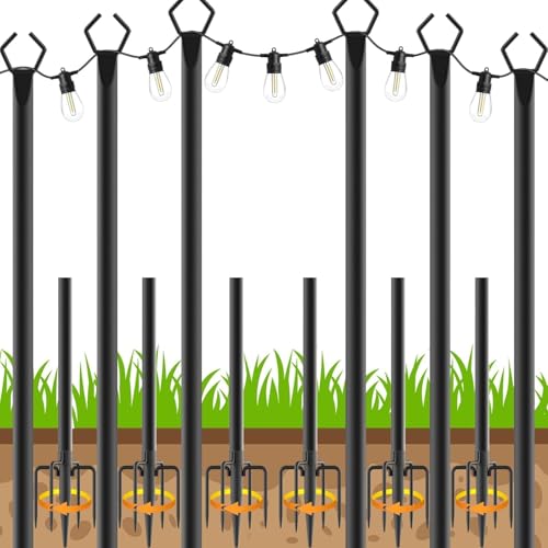 AHRLHR 6 Pack String Light Poles, Outdoor String Light Pole 10 ft Forked Metal Light Pole with Adjustable Outdoor Light Stand, Deck, Backyard, Garden, Wedding, Rustproof and Sturdy with Hooks. - size: 6 Pack-10FT