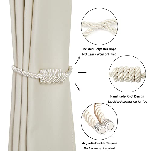 BEL AVENIR Magnetic Curtain Tiebacks, Decorative Drapery Holdbacks Modern Woven Tie-Backs with Exquisite Knot (Beige, 6 Pack) - color: Beige, size: 6 Pack