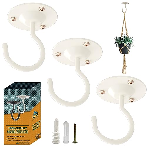 NACETURE Ceiling Hooks for Hanging Plants 3 Pack - Plant Hanger Indoor Hanging Hooks Metal Plant Bracket Iron Lanterns Hangers for Wind Chimes (White 3 Pack) - color: White 3 Pack