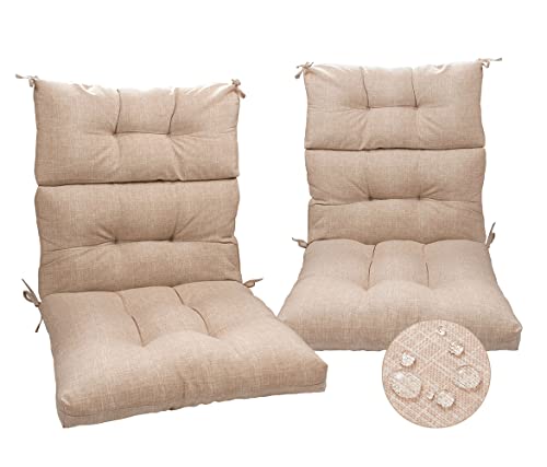 Magpie Fabrics Indoor Outdoor Tufted High Back Chair Cushion Set of 2, Waterproof All-Weather Deep Seating Rocking Chair Patio Garden Chaise Lounge Sun Lounger Chair Cushions(Beige Linen) - color: Beige Linen