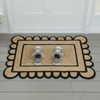 Braided Scalloped Jute Rug Natural with Black Trim, Handmade Farmhouse Boho Area Rug for Entryway, Kitchen, Hallway, Living Room, Bedroom, Rustic Woven Floor Rug - (Black- 2X3 ft) - size: 2' x 3' (Rectangular)