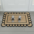 Braided Scalloped Jute Rug Natural with Black Trim, Handmade Farmhouse Boho Area Rug for Entryway, Kitchen, Hallway, Living Room, Bedroom, Rustic Woven Floor Rug - (Black- 2X3 ft) - size: 2' x 3' (Rectangular)
