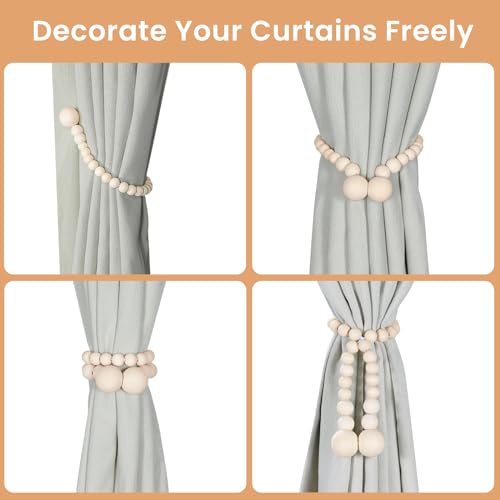 KLOGTSIND Magnetic Curtain Tiebacks, Curtain Holdbacks for Curtains 2 Pack, Wood Bead Curtain Holders for Boho Bedroom Decor, Baby Nursery Decor, Farmhouse Decor - color: Wood Color