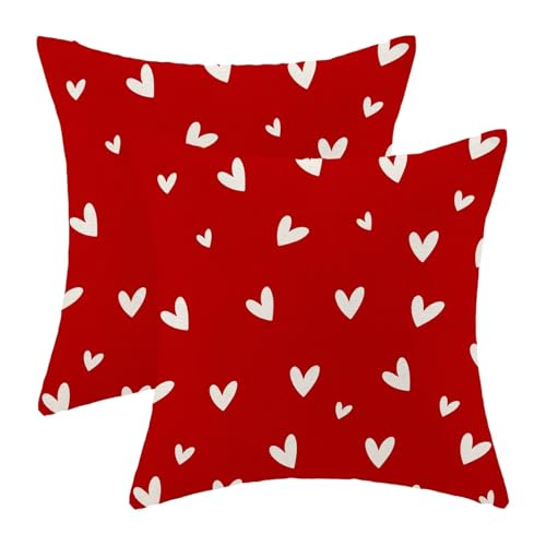 Valentine's Day Red Throw Pillow Covers 18x18 Inch Set of 2, Love Heart Linen Decorative Pillow Cover Romantic Valentine Themed Cushion case Outdoor Cushion Cover for Sofa Couch Farmhouse Room - color: Love Heart4, size: 18" x 18" (Pack of 2)