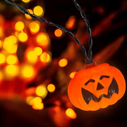 8.5Ft LED Halloween Lights Pumpkin String Lights with 10 Smiling Jack O Lantern Pumpkin Lights, Orange Jack O Lantern for Home Party Yard Porch Indoor Outdoor Decor Halloween Decorations - color: Smiling Pumpkin