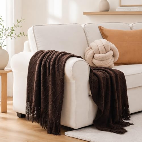 BATTILO HOME Dark Brown Throw Blanket for Couch, Chocolate Knit Throw Blankets for Home Decor, Decorative Brown Blanket for Foot of Bed, 50"x60" - color: Diamond Brown, size: 50 x 60 in.