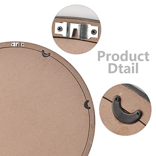 Round Wood Mirror,24 inch Circle Wooden Natural Large Farmhouse Vanity Boho Decor Wall Mirror for Bathroom Bedroom Living Room Hallway - size: 24"L x 24"W