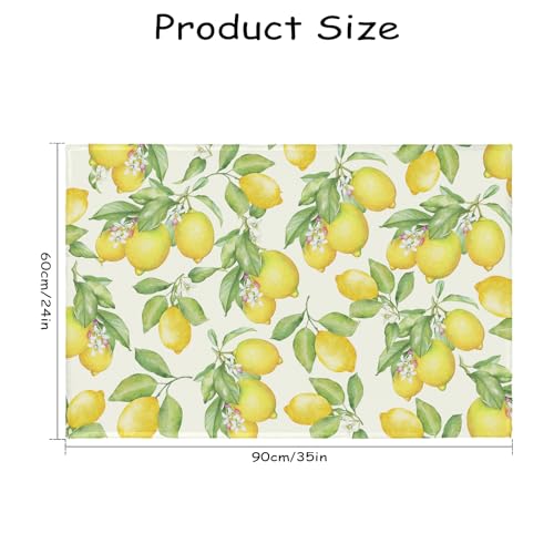 Lemon Decorative Area Rug 2x3 Spring Summer Yellow Fruit Green Leaf Floral Front Door Mat Indoor Outdoor Non-Slip Small Entryway Throw Rugs for Kitchen Bathroom Living Room Bedroom - color: Lemon