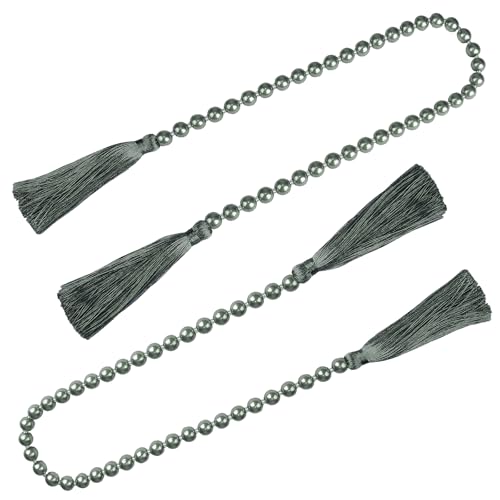 34 Inch Pearl Glass Bead Garland with Tassels - Elegant Boho Table Decor, Fringe Wall Hanging for Wedding, Party, Farmhouse Rustic Prayer Bead Home Decoration (Dark Grey, 2 Pack) - color: Dark Grey, size: 2 Pack